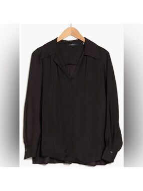 T Tahari Poet Sleeve Blouse Button Up Top Black 1X 14 16 $88 Career Contemporary